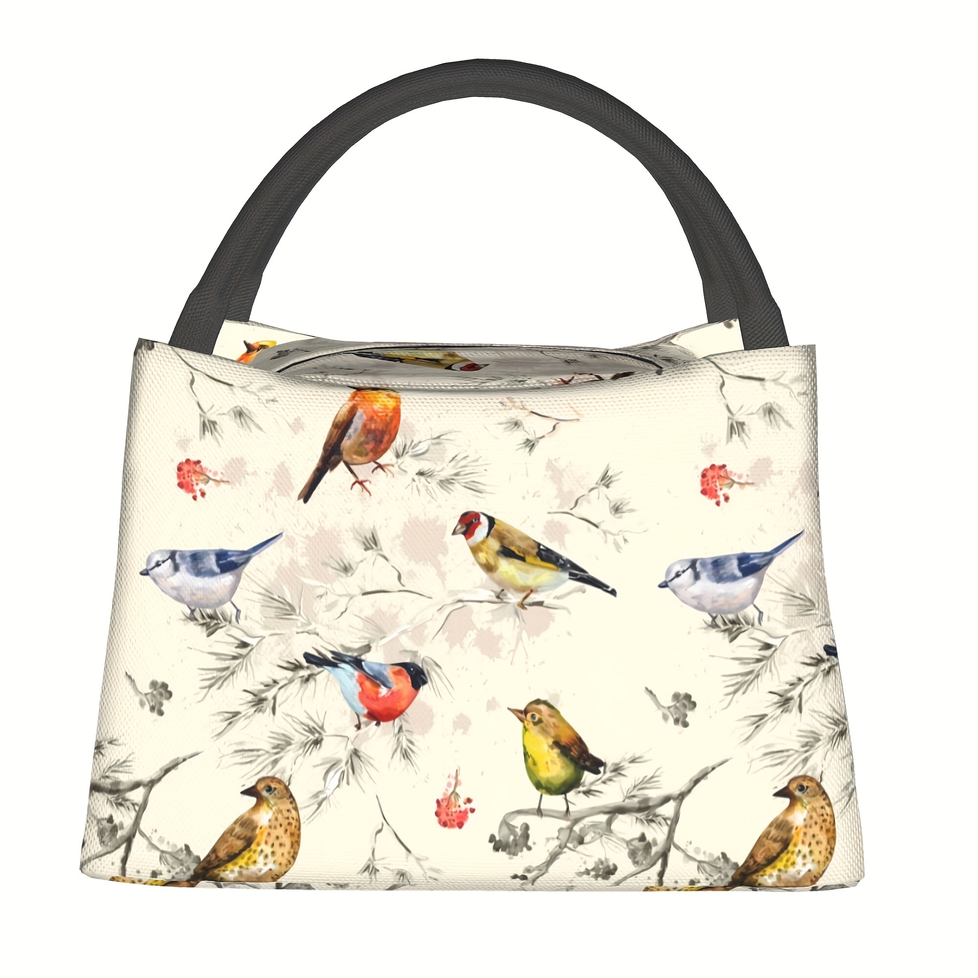 TEMU 1pc Bird Pattern Reusable Portable Cooler Bag, Insulated Lunch Bag For Camping Picnic Beach Essentials, Suitable For Home, Restaurant, Office,