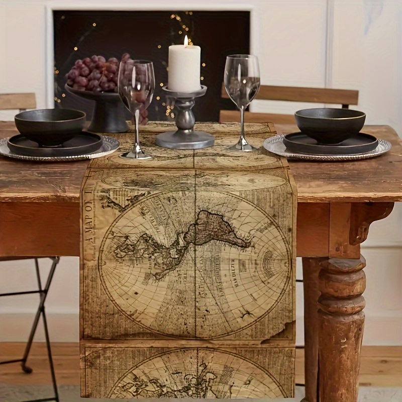 

Vintage Treasure Map Table Runner: Holiday Kitchen Decor, Suitable For Indoor And Outdoor Family Parties