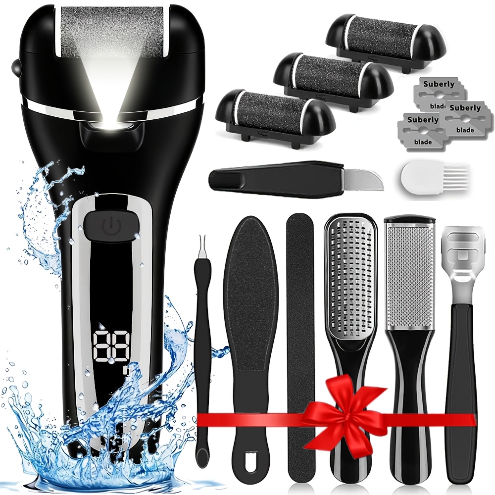 TEMU Electric Feet Remover, Rechargeable Portable Electronic Foot File Pedicure Kits, Foot Scrubber File, Professional Pedicure Tools, Foot Care For Dead Skin Ideal Gift, 14in1 3 Rollers Manicure Nail