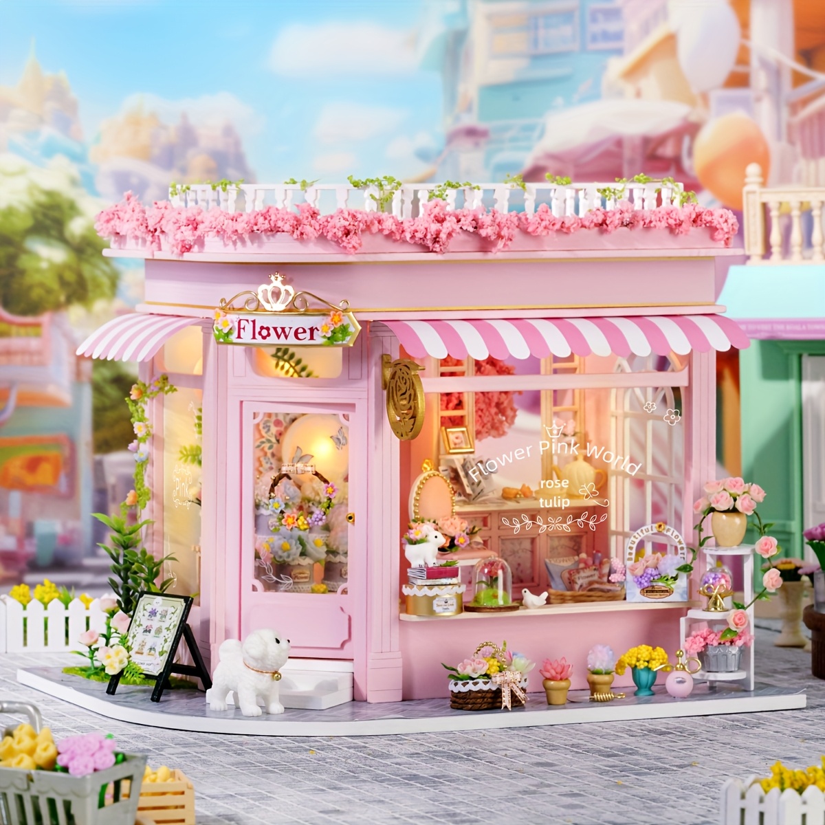 three dimensional puzzle assembly flower shop model wooden - Temu