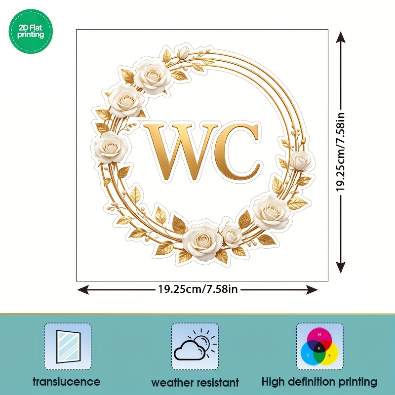TEMU 1pc Window Sticker, Self-adhesive Glass Decal, Home Decor Wall Sticker, Surrounding "wc", Elegant . Static Cling, No Adhesive Required, Home And