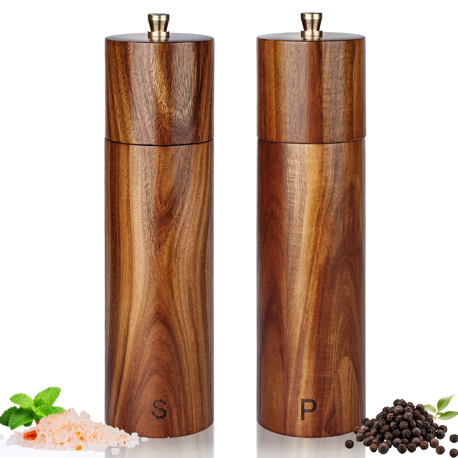 Image of Acacia Wood Pepper Grinder, Rod & Ceramic Grinding Core, Manual Salt And Pepper Mill Set For Kitchen, Suitable For Outdoor Grilling In Restaurant Kitchens