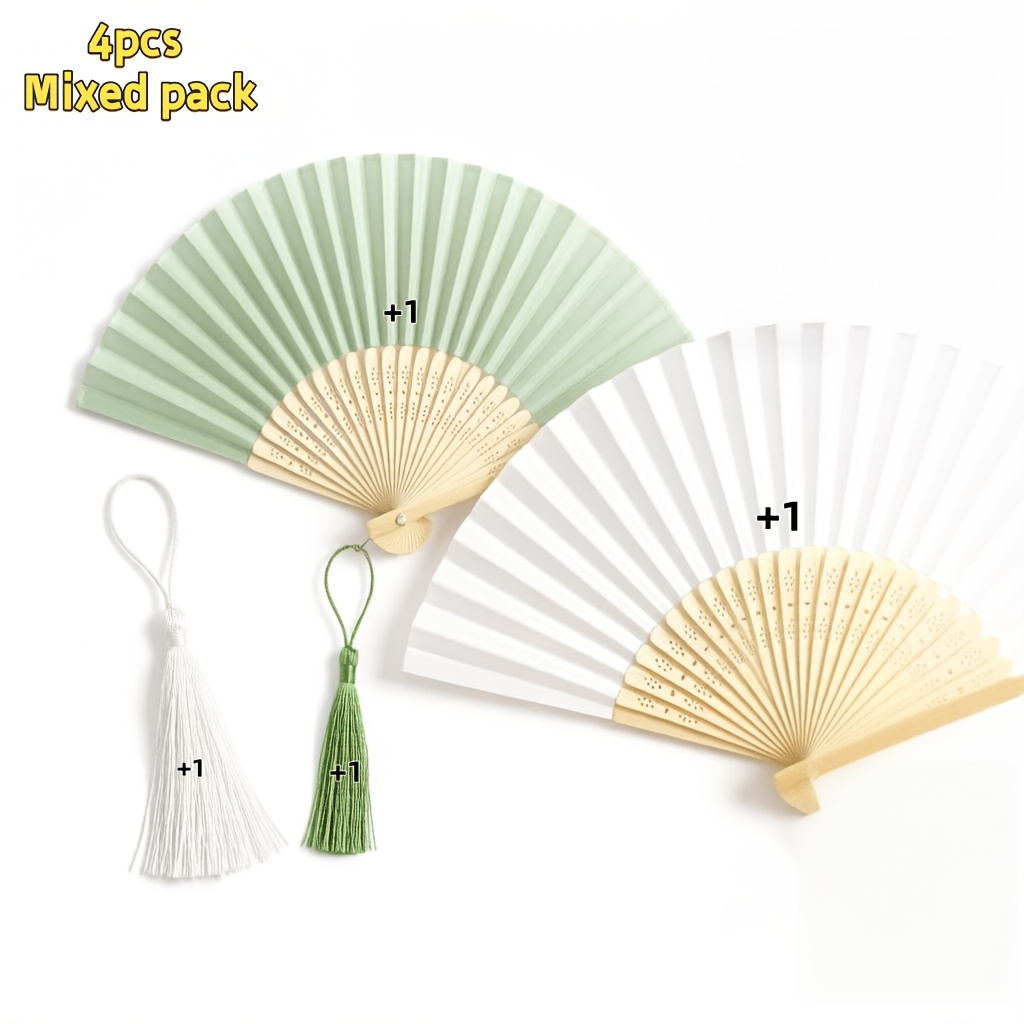 TEMU Blank Diy Bamboo Folding Fan With Colorful Tassels, Hand Painting Craft Supplies, Wedding Favor, Gift For Birthday Halloween Christmas Party,