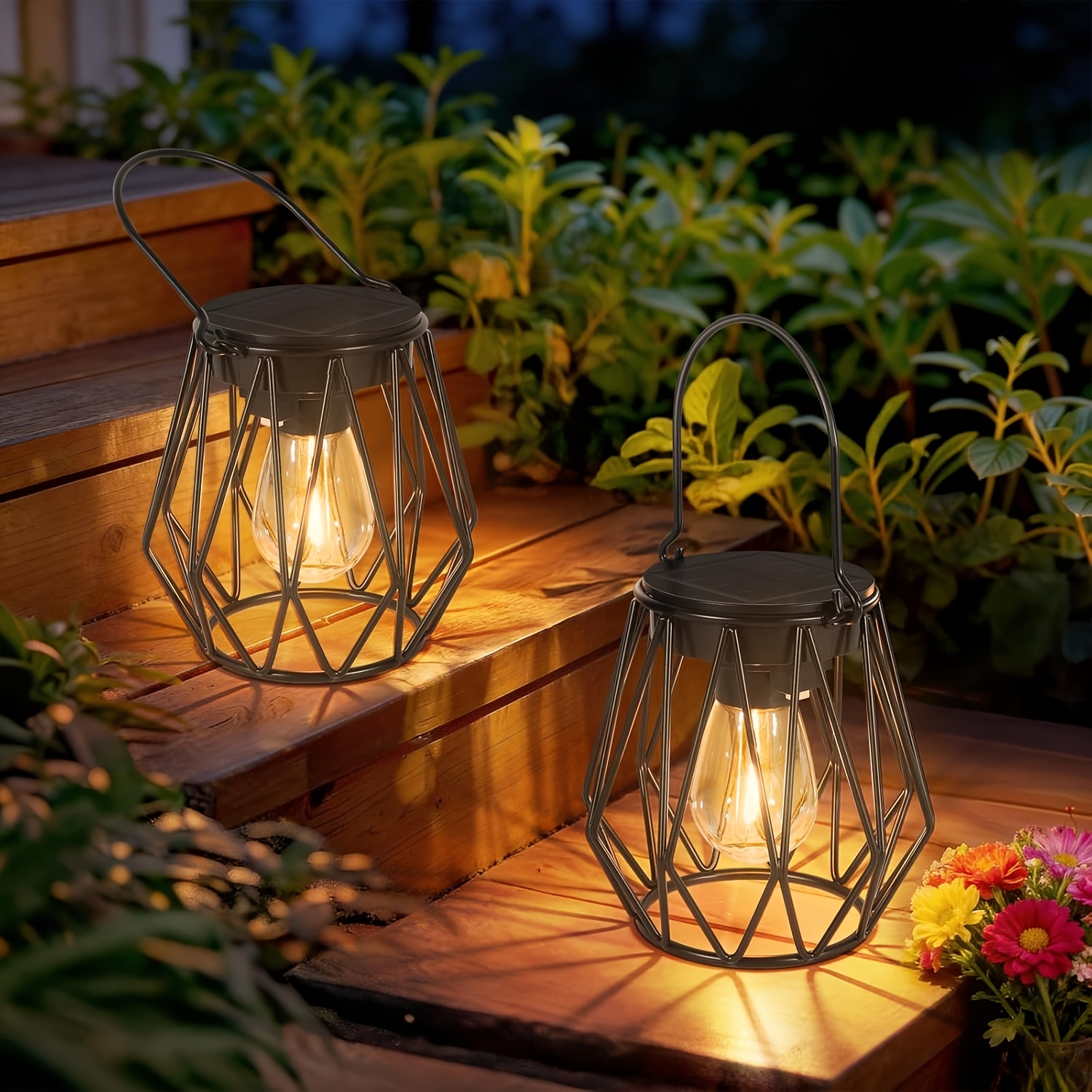 Image of Kimjo Solar Lights For Outdoor Hanging/standing, Pack Of 2 Metal Solar Lanterns, Retro Led Solar Lanterns, Rhinestone For Outdoors, Garden, Balcony, Outdoor, Patios, Warm White