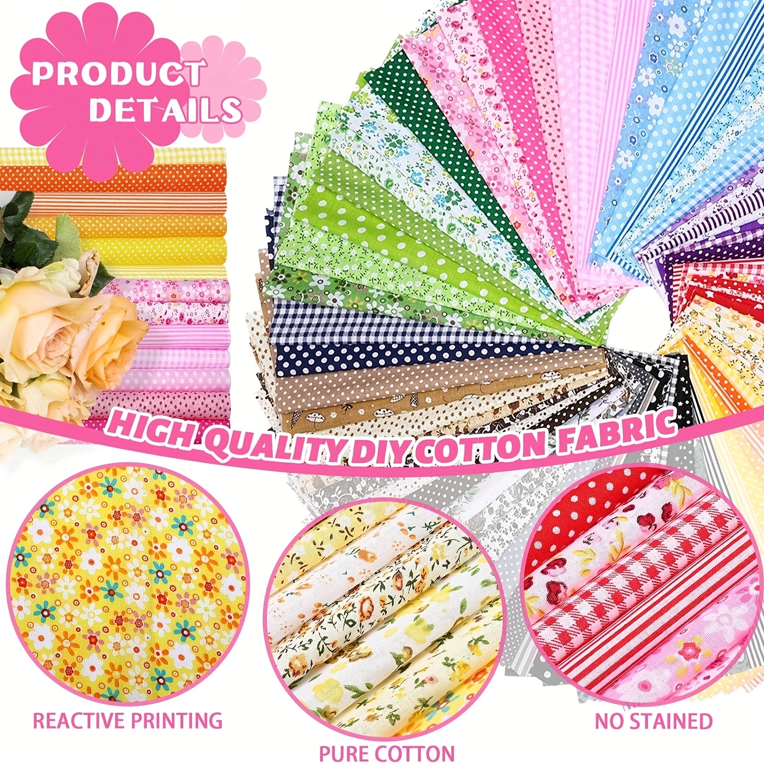 TEMU Fabric, 70pcs 10x10 Inch Fabric Printed Square Fabrics For Diy Crafts (small Floral)