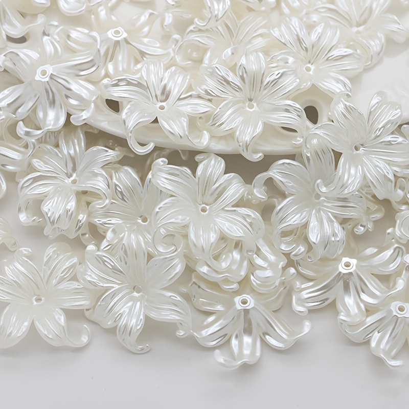 7/14pcs White Lily Flower Beads Charms for DIY Jewellery