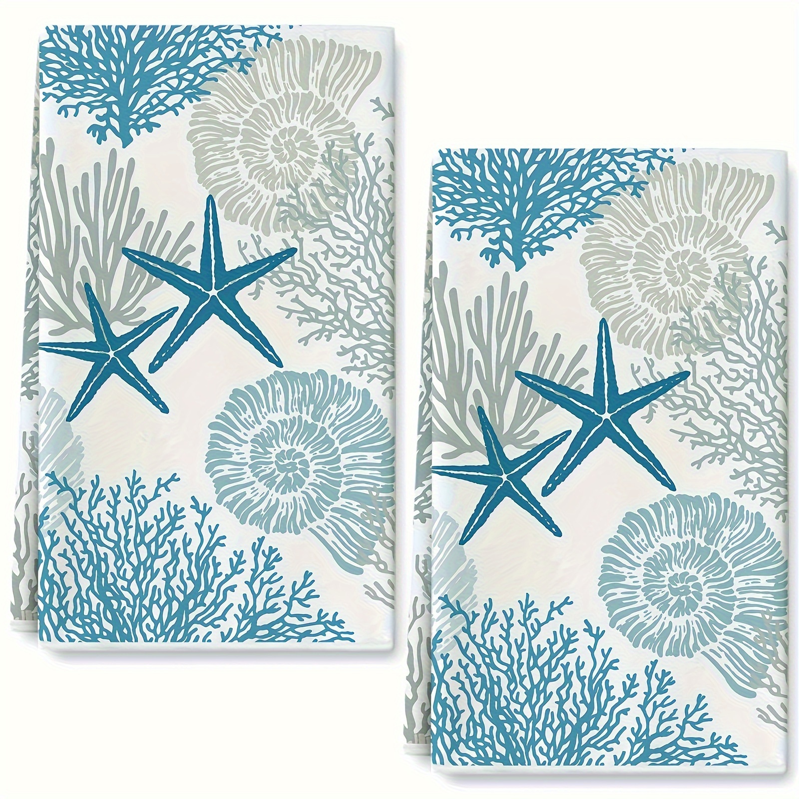 

2-pack Modern Soft Polyester Knitted Dish Towels, Seashell Coral Starfish Design, Machine Washable, 16x24 Inch, For Cooking Baking, Hand Towels