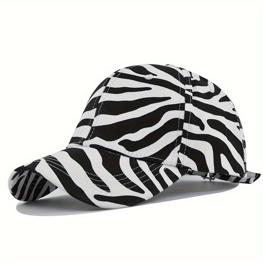 

Unisex Zebra Print Baseball Cap, Adjustable Metal Buckle Peaked Hat, Black White Cotton Hat, Perfect For Travel & Outdoor Activities
