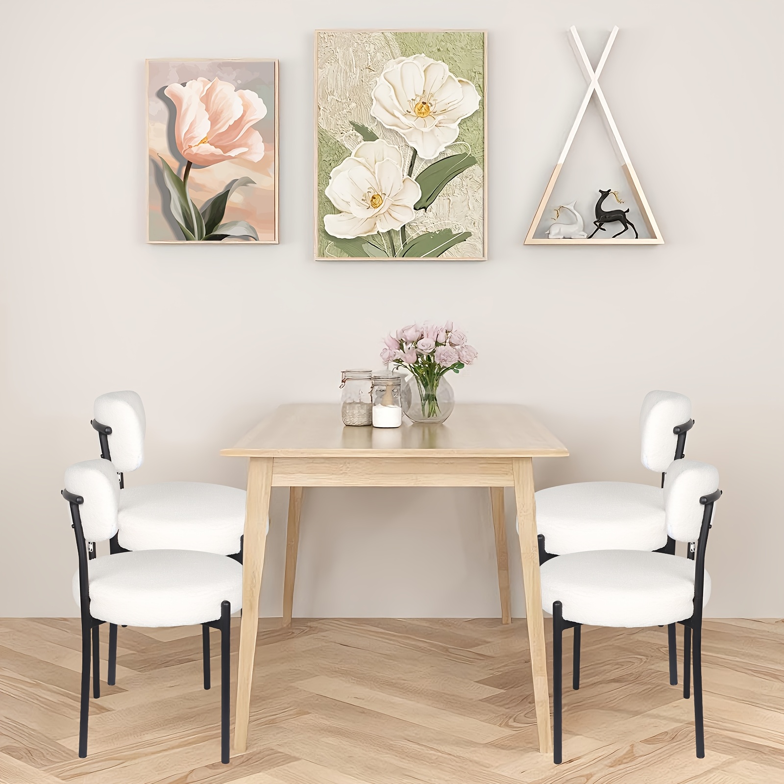 TEMU Collection Of 4 Teddy Fabric Dining Chairs Featuring A Split And Extra Thick Seating, In White, Grey, And Black For Office And Reception Use