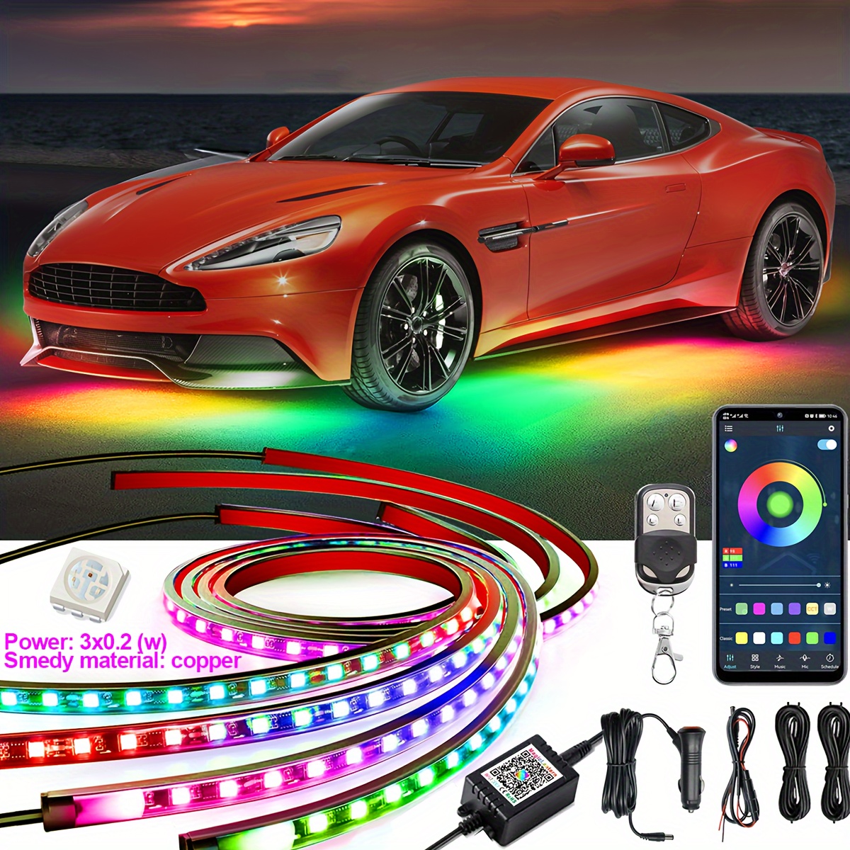 thumbnail image 2 of Car Underglow Strip Lights 2 Pack Car Underglow Lights Kits, 4 Pcs Underglow LED Light Strip Kit And 8 Pods RGB LED Rock Lights Kit For Trucks Golf Cart ATV UTV SUV 2 of 11