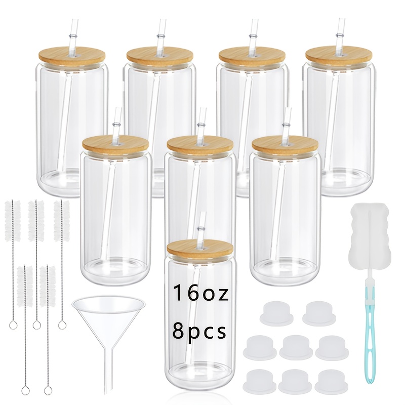 8-pack 16oz Double Wall Tumblers With Bamboo Lids, Straws & Complete Tool Kit | 's Day Craft Party Favors, Spring Wedding Drinkware & Cold Brew Essentials