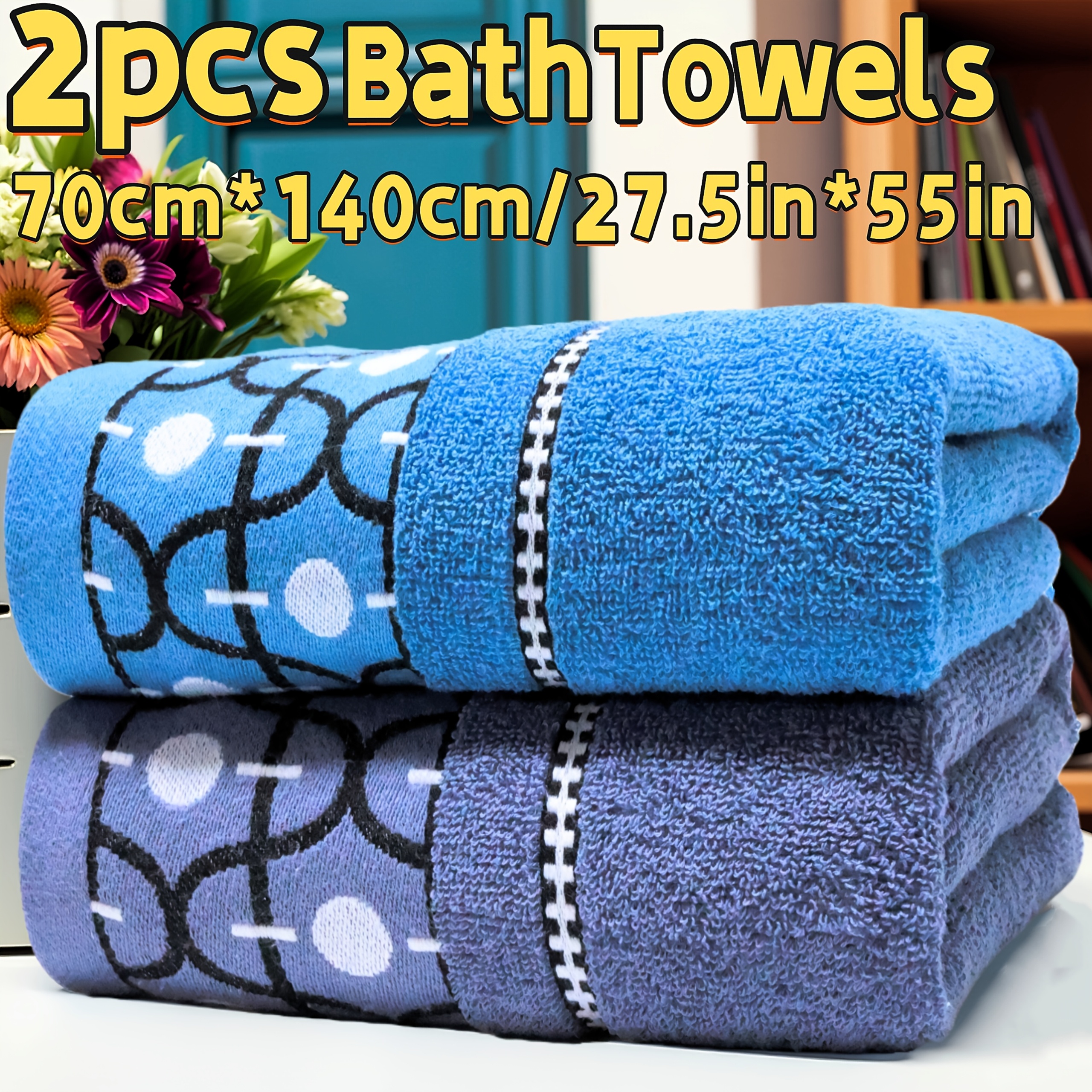 Image of 2-pack Bath Towel Set Dot Jacquard Cotton Bath Towel 70*140cm/27.5"x55" High Absorbency Bath Towel, Ultra Soft, Quick-drying And Absorbent Spa Hotel Supplies