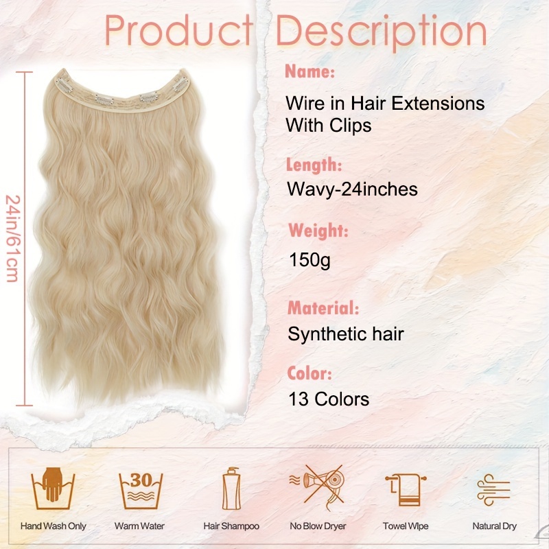 24 inch wavy curly hair extension with invisible headband adjustable size   clips   extension clips for ladies details 3
