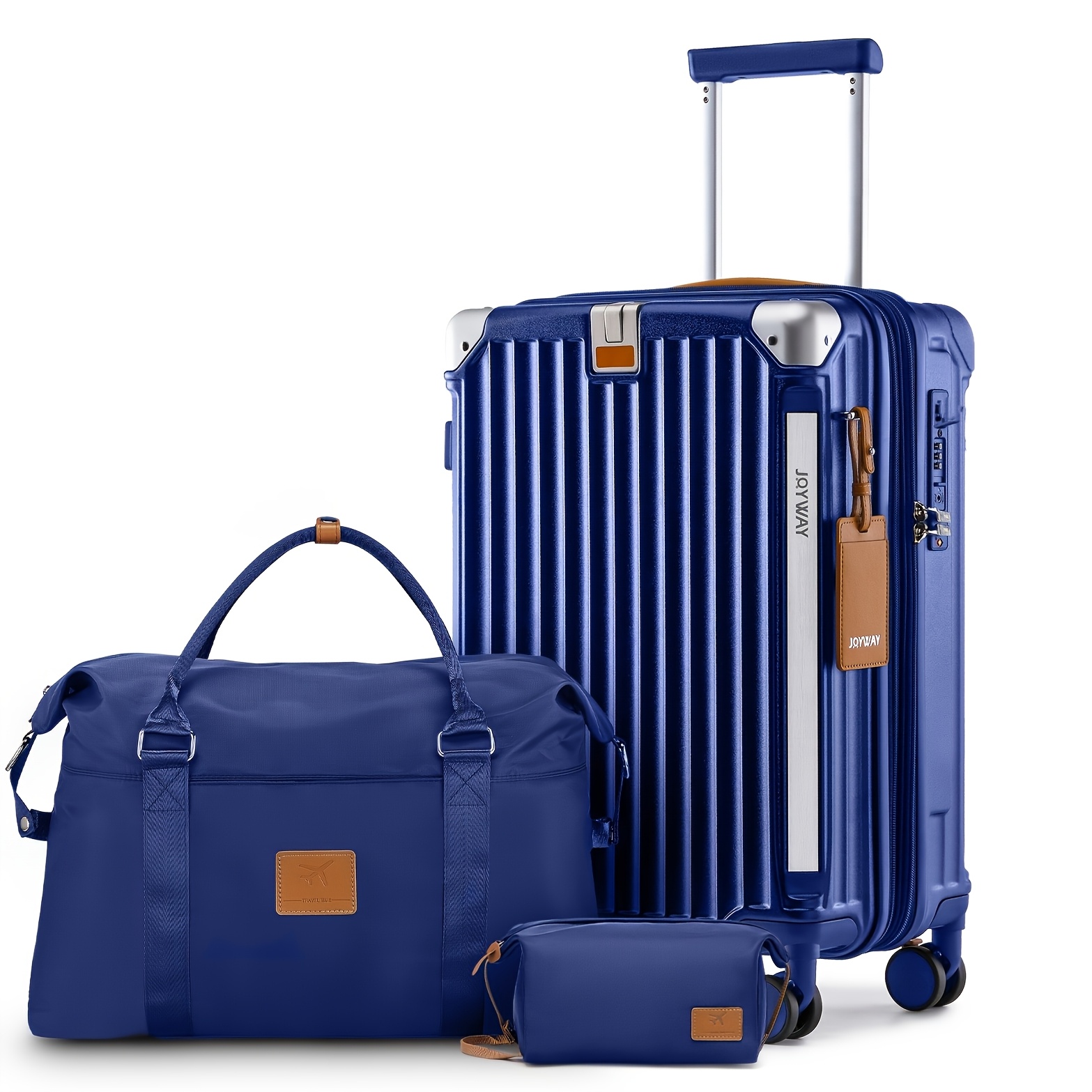 Image of Joyway 3pcs Business Travel Luggage Set Compatible For Airplane - Expandable Abs+pc Hard Shell Carry-on Suitcase With , 360° Spinner Wheels & Cup Holder, Travel Bag & Toiletry Case (////) - '