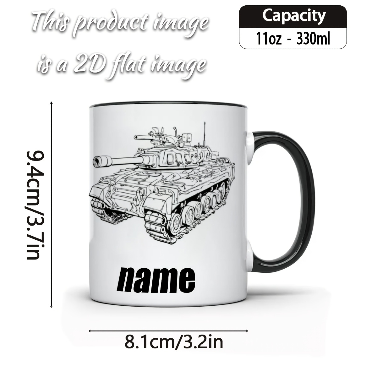 1 high quality mug featuring a sketch outline of an armored tank design customizable text ceramic cup perfect birthday gift for military enthusiasts tank   and soldiers ideal for holiday commemorations party decorations tea or juice 1