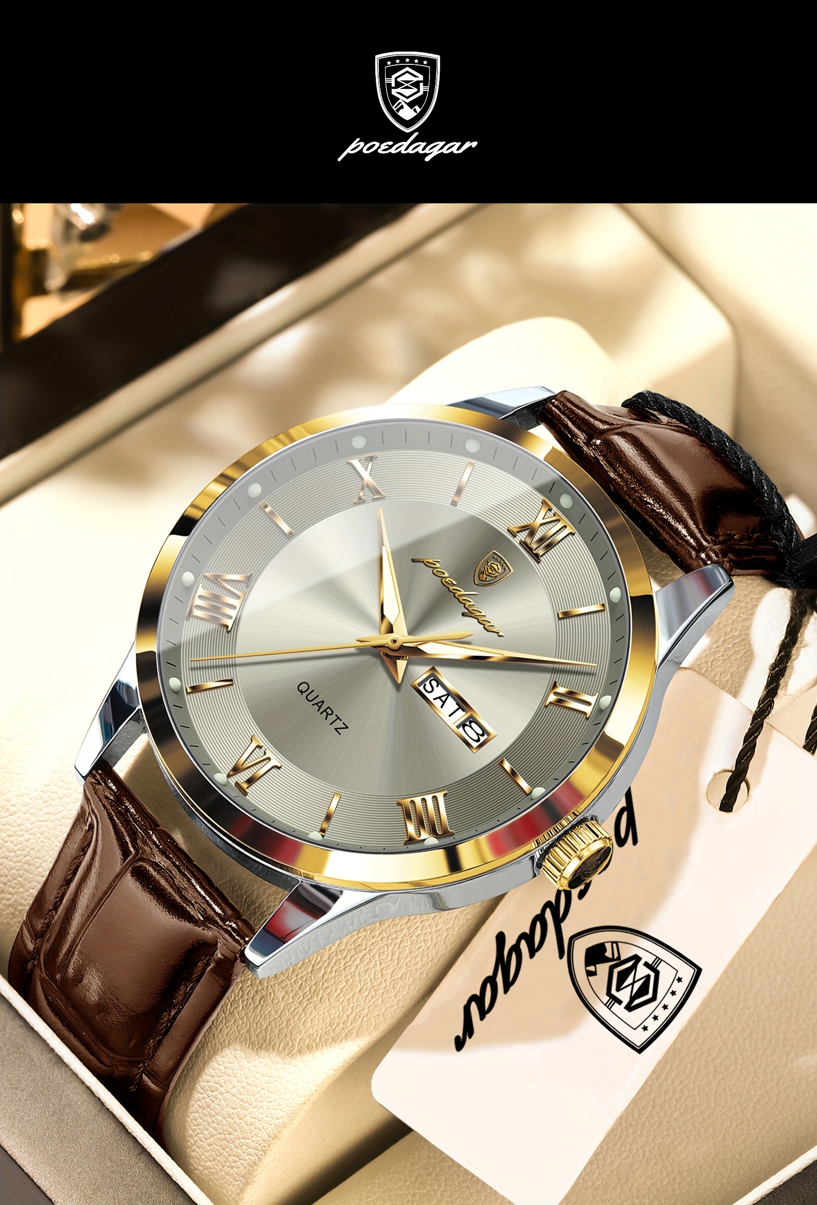 Luxe Zakelijk Herenhorloge met Lichtgevende Waterdichte Kalender, Casual Quartz Herenpolshorloge