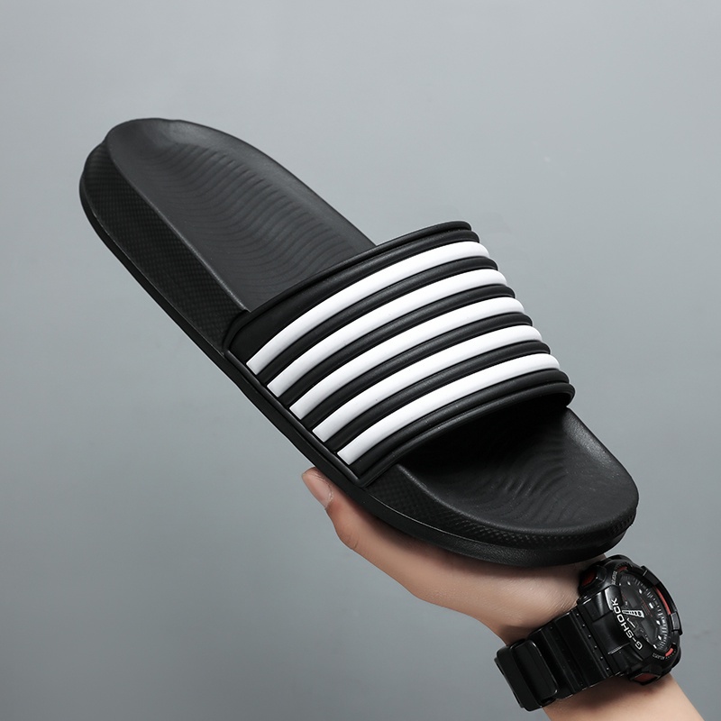 Image of 1-pair Dual-tone Striped Slide Sandals - Thick Wavy Soles With 5 Parallel Straps! Anti-slip Grip & Breathable Design | For Home, Lounge & Use – Budget-friendly Durable Summer Footwear!