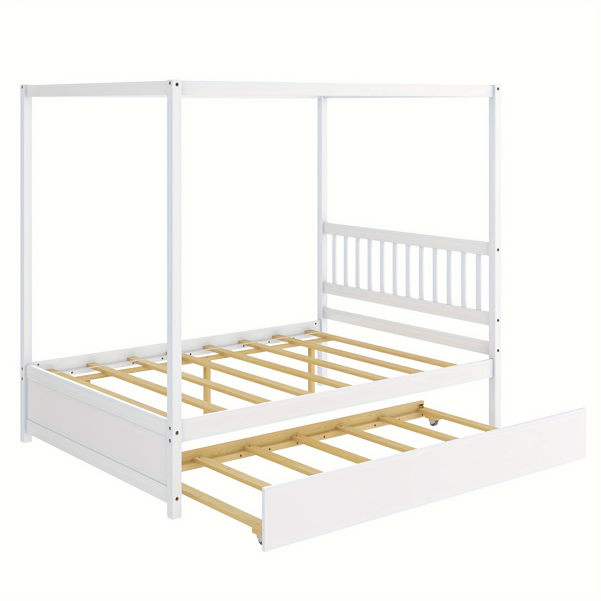 Queen Bed Frame, Metal Platform Bed with Pull-out Trundle and