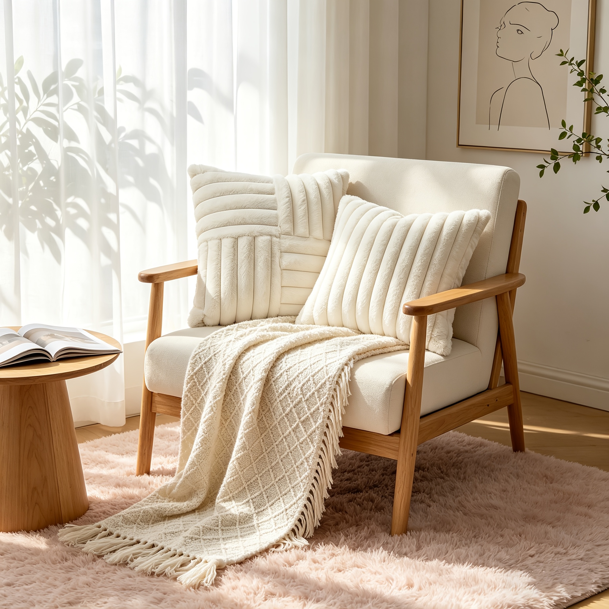 TEMU Ensemble de 2 ou 4 housses de coussin à cordon de serrage 40 * 40 cm/15,7 po, rayées blanc laiteux, pour coussin de canapé, style nordique, taie