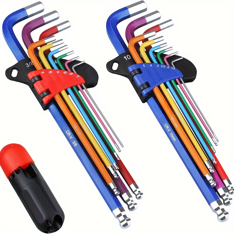 

18- Steel Hex Key Set, Sae & Long Arm End T- Wrenches