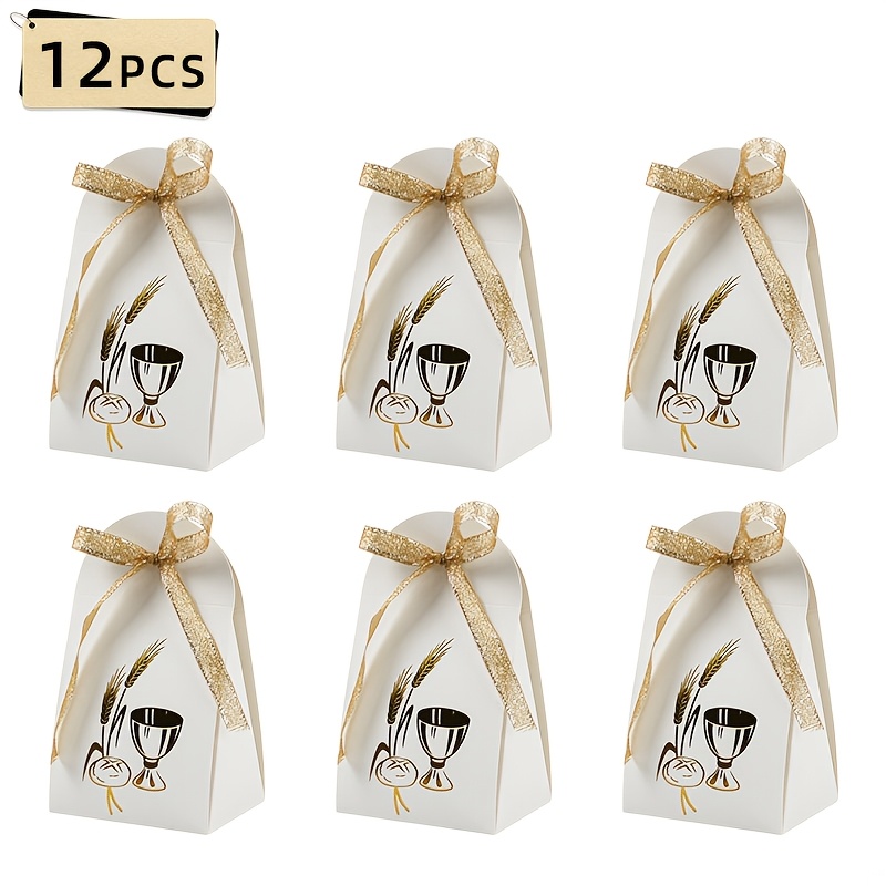 TEMU 12pcs Elegant Baby Christening Favor Boxes With Blank Labels Suitable For Baptism, Baby Shower, Birthday Party Decorations - Cute Paper Gift