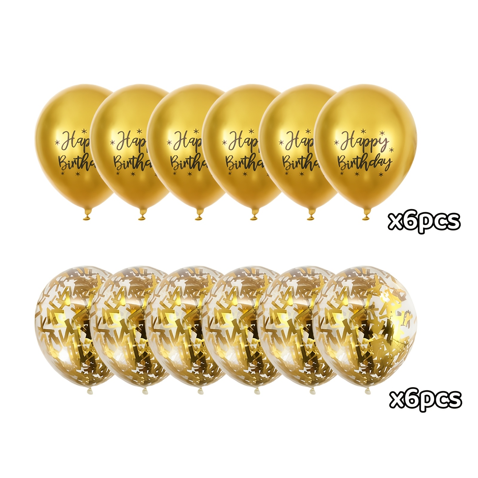 Image of 12/24/36pcs Golden Metallic Chrome Happy Birthday Balloons With Long Confetti Balloons, Birthday Party Decoration Balloons, Birthday Gifts, Home Party Balloons