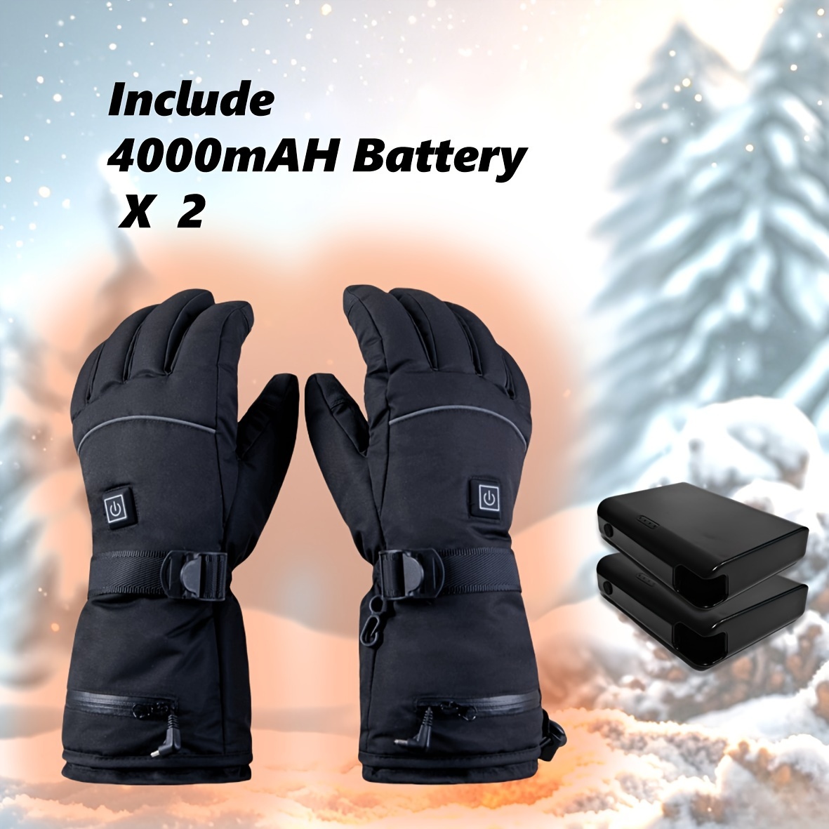 A Pair of Heated Gloves with Warmth on The Palms And Backs, Made of Oxford Cloth And Lined with Flannel, Equipped with Batteries, Essential for Winter.