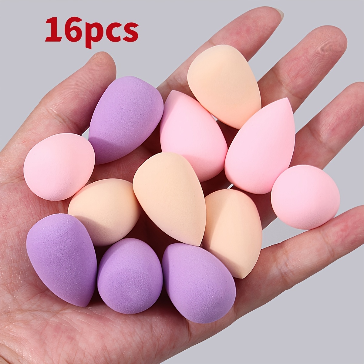 TEMU 16pcs Mini Makeup Sponge Set - Teardrop Shape, Soft Pink, Purple And Beige Tones, For Foundation Application And Concealer Coverage. Hygienic
