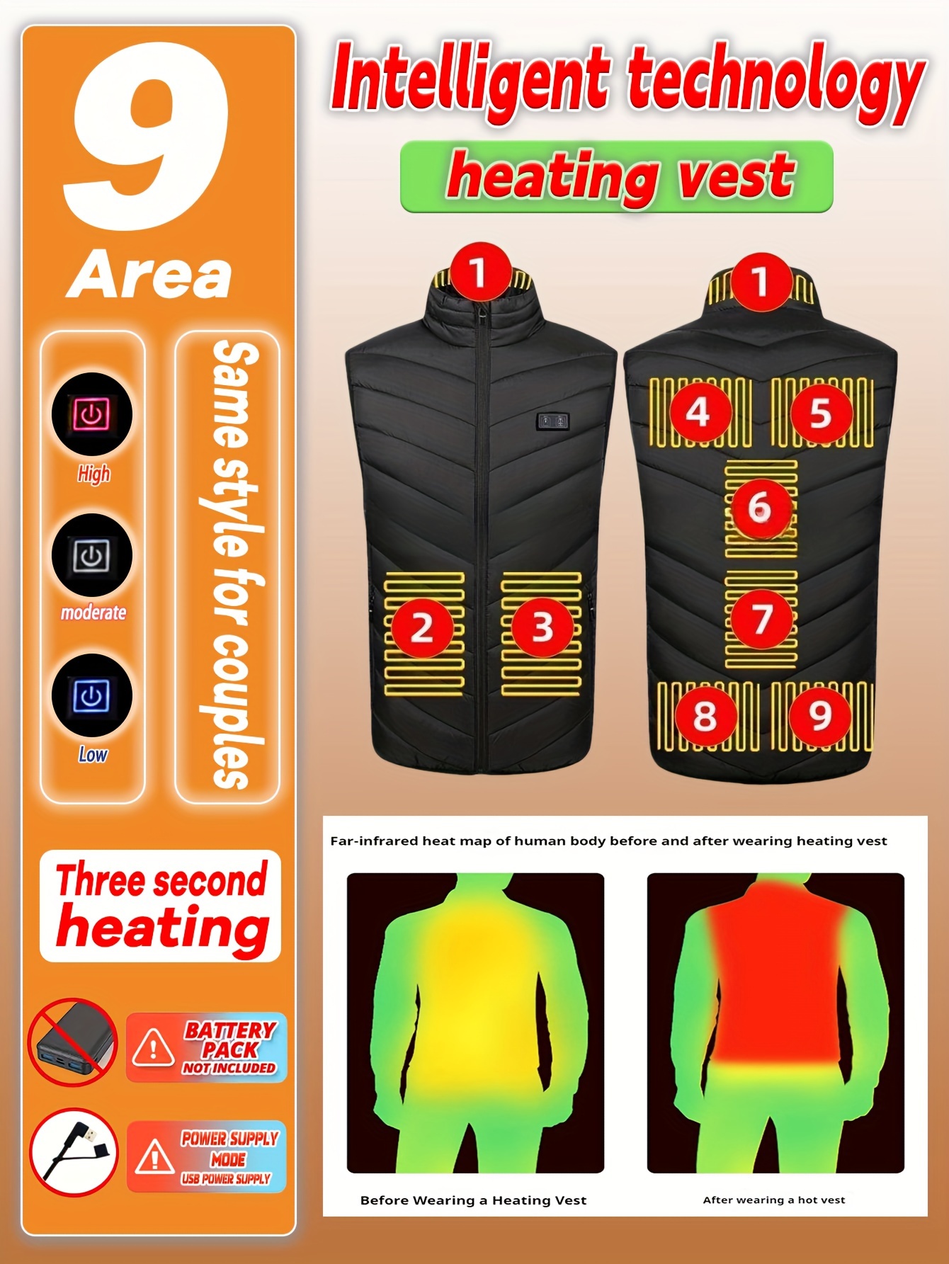 Lightweight Heated store Vest 3 Heat, Men's Thermal Jacket-khjj