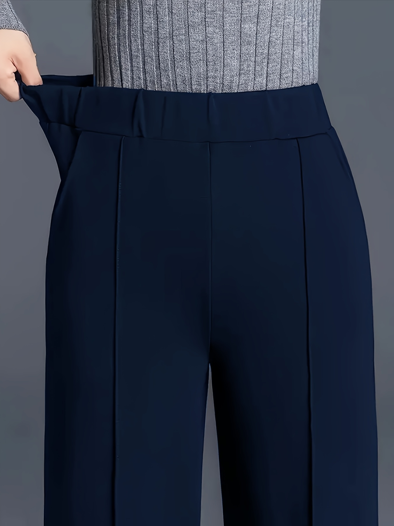 plus size plus size plus size plus size plus size plus size plus size elegant high waisted elastic waistband straight leg wide leg long pants for women 3d tailoring flattering loose fit solid color casual pants with slant pockets