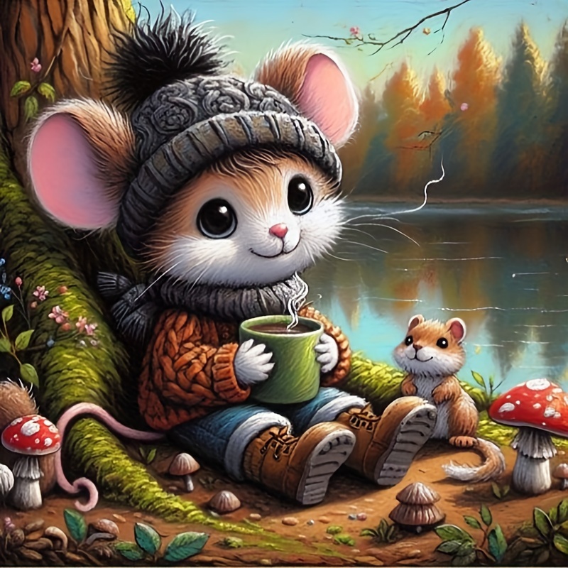 

5d Round Diamond Painting Kit With Premium Canvas, "cozy Critters" Set For Home Wall Decor