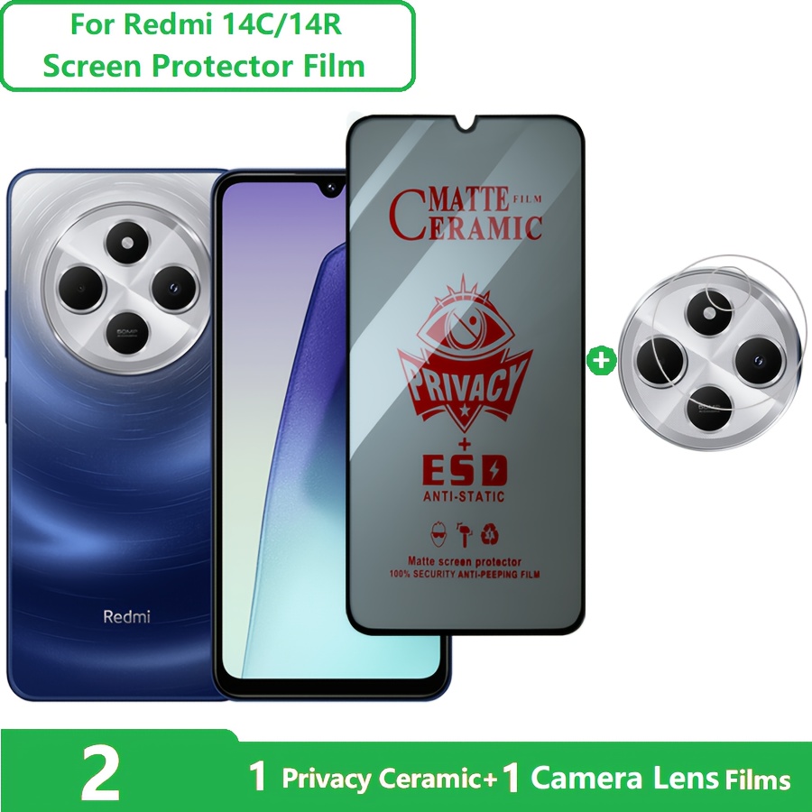 TEMU 2-in-1 For Xiaomi Redmi 14c Screen Protector Redmi 14c 14r Frosted Privacy Films  lens Film Soft Matte Anti Scratch Anti-fingerprint
