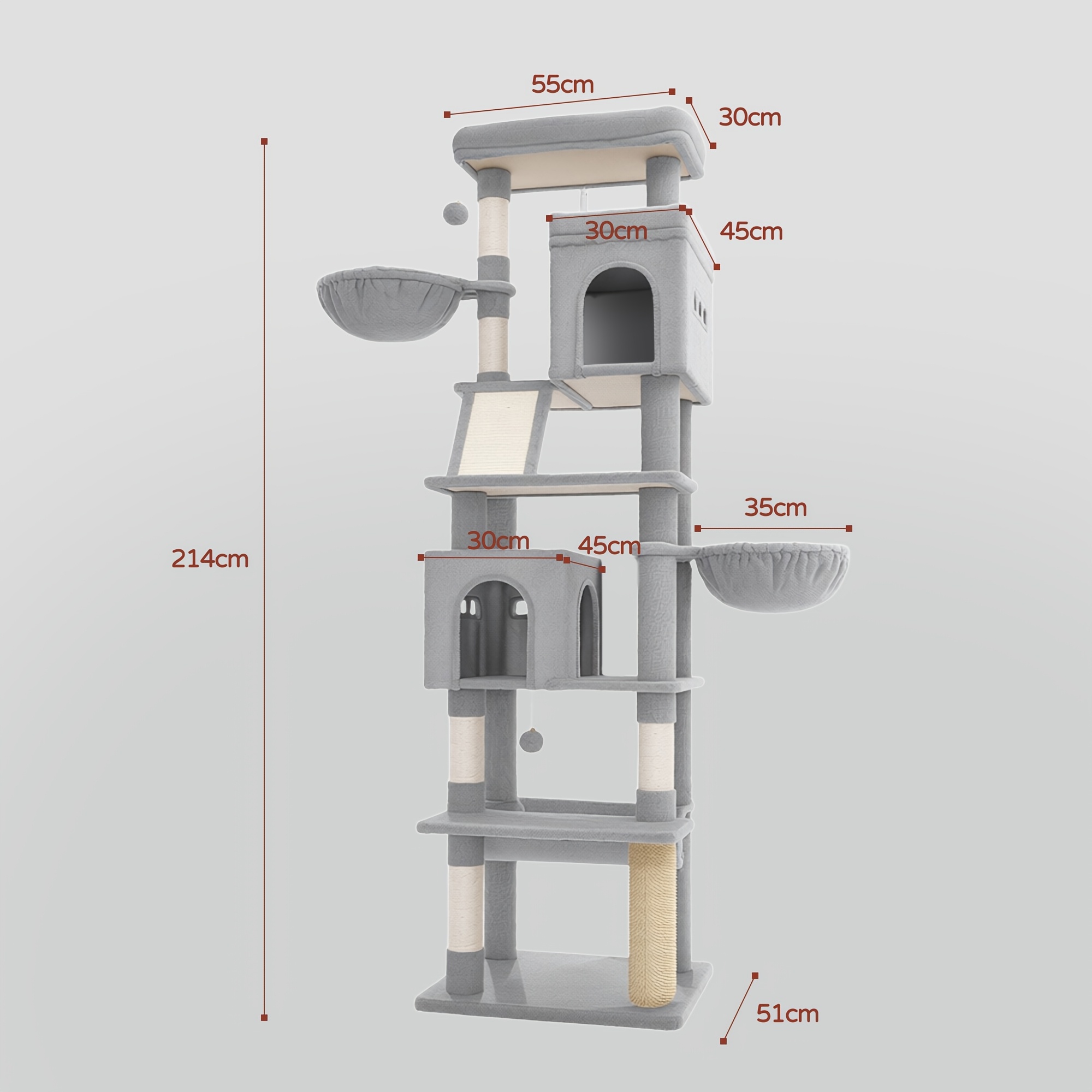 TEMU Albero per lussuoso versatile grigio scuro/grigio chiaro/beige, altezza 214 cm, struttura da arrampicata 3D a 8 livelli, di visualizzazione a