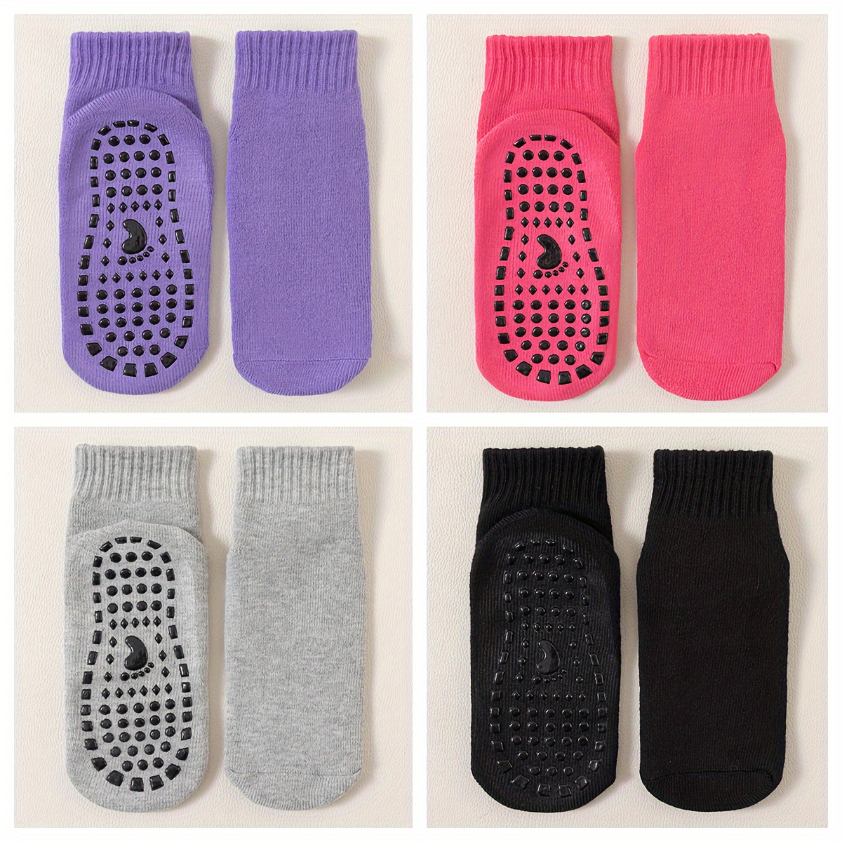 4 Pairs Of Floor Socks Autumn And Winter Thickened Warm Hoop Socks For Walking Anti-slip Socks Trampoline Socks Indoor Yoga Socks Solid Color Playground Socks
