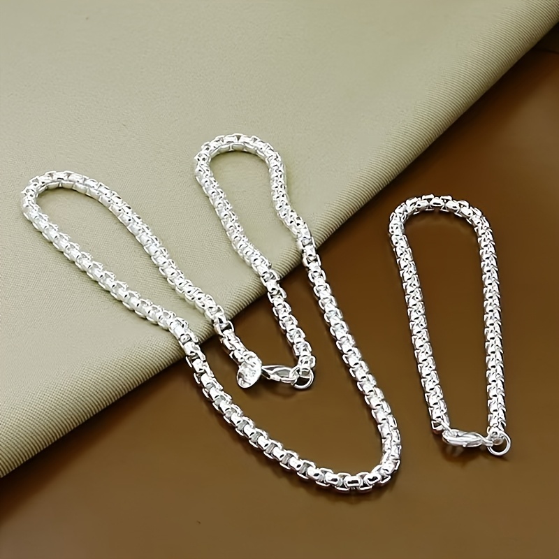 E-shop Silbernes Halskette + Armband-Set für Damen, Klassisches Edelstahl-Schmuckset, Geeignet als Geburtstagsgeschenk für Freundin oder Mutter