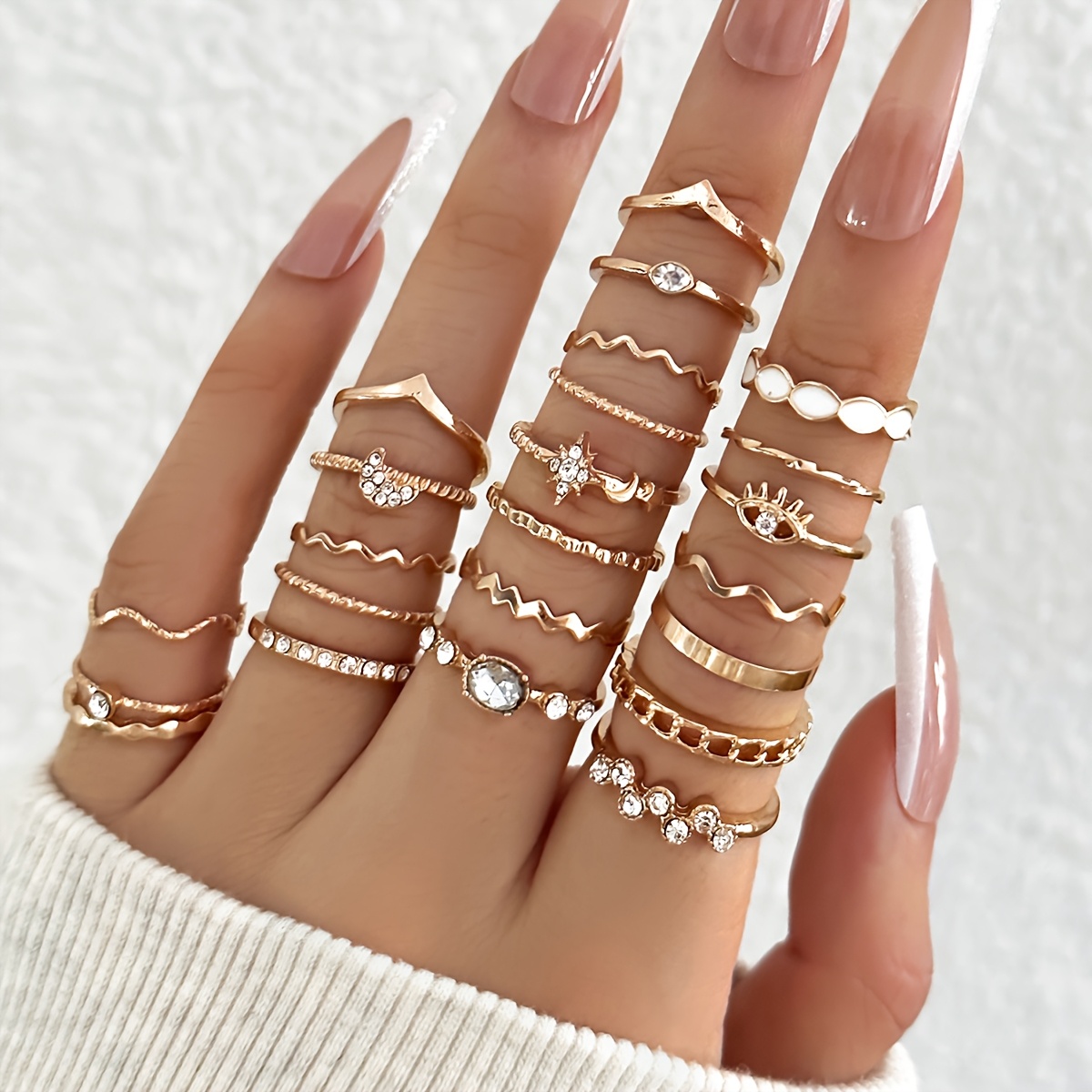 23pcs elegant sexy golden   ring set alloy with   accents featuring eye   geometric designs versatile stacking rings for daily vacation wear 0