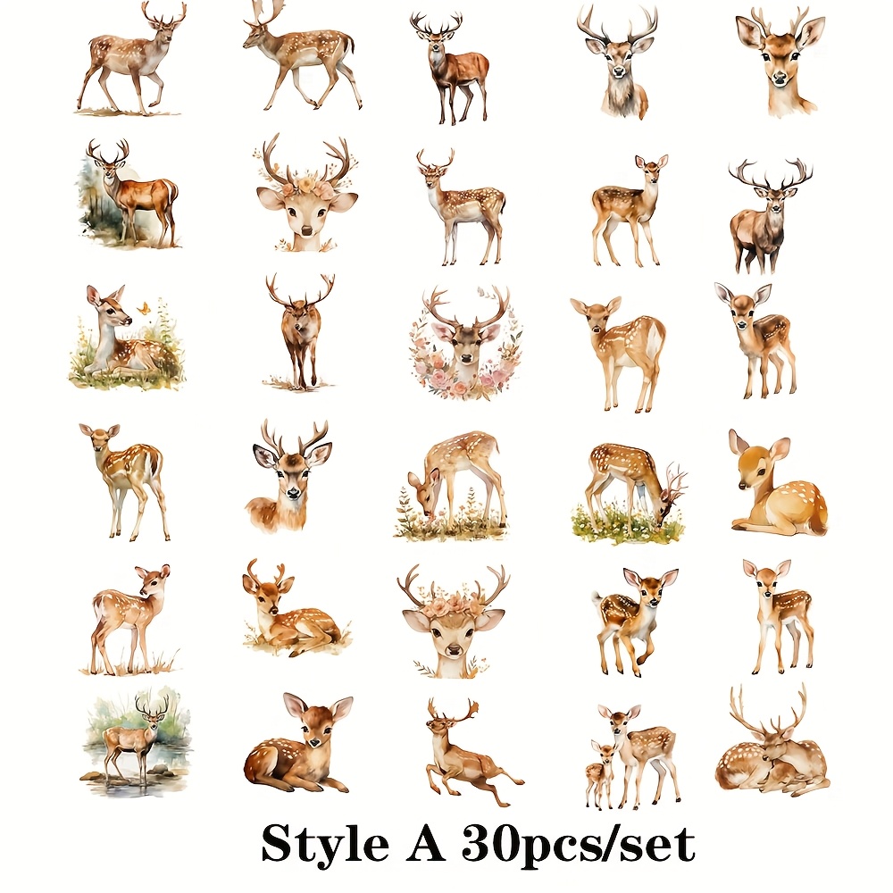 Image of 30pcs/set Retro Cute Plant Forest Deer Handmade Stickers Decoration Retro Cute Plant Forest Deer Stickers Decoration Notebook Album Diary Magazine Stickers Decoration