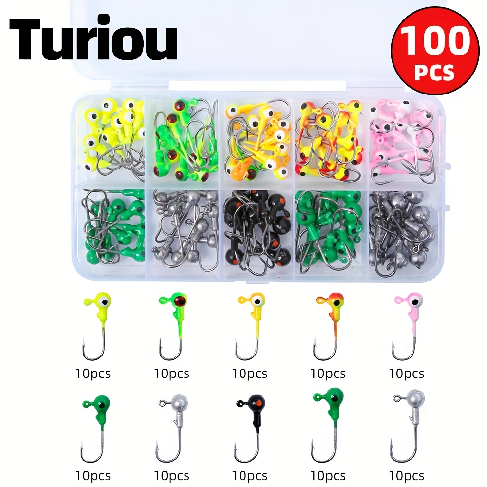 A Set Of 100 Box-packaged Lead Head Hooks Designed To Prevent Snagging, Suitable For Using With Lures For Fishing And Other