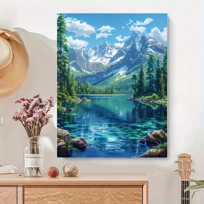 Kit Peinture Par Numéros Adulte - Toile 30x40cm Avec Canevas, Peintures Acryliques Et Pinceaux - Paysage Montagne - Déco Maison DIY