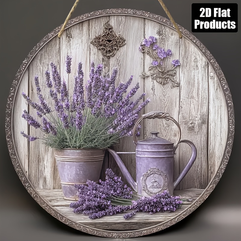 E-shop 2D Flach, 2D Flachdruck, ., Rundes Holzschild Dekoschild, Lavendel-Thema, Geeignet für Bar Küche Café Wohnzimmer Büro Dekor, Partydekoration,