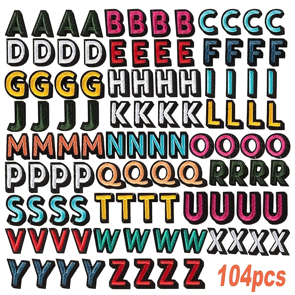 TEMU AXEN 104 pz Toppe Colorate con Lettere Termoadesive, Applicazioni Ricamate a Lettere in Tessuto per Abbigliamento, Giacca