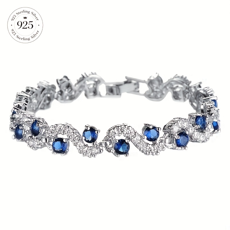 TEMU 925 Sterling Silver Wavy For Women, Set With Sparkling Moissanite And -cut Stones, Hypoallergenic And Tarnish-resistant, Ideal As A Birthday,