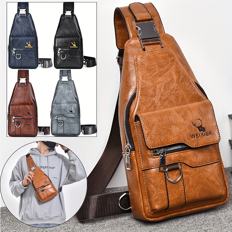 

New Pu Leather Retro Casual Women's Chest Bag, Men's Crossbody Bag, Large Capacity, Multi Compartment Waterproof Chest Bag, Men's And Women's Same Style Postal Bag