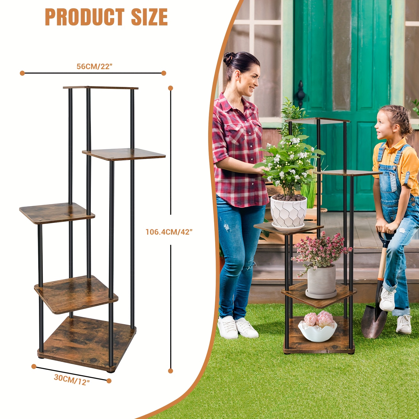 E-shop Vielseitiger Rustikaler Brauner Holz-Pflanzenständer für Innen & Außen – 5-stufiges Regal, Blumenregal, Sukkulentenregal, Spielzeugregal,