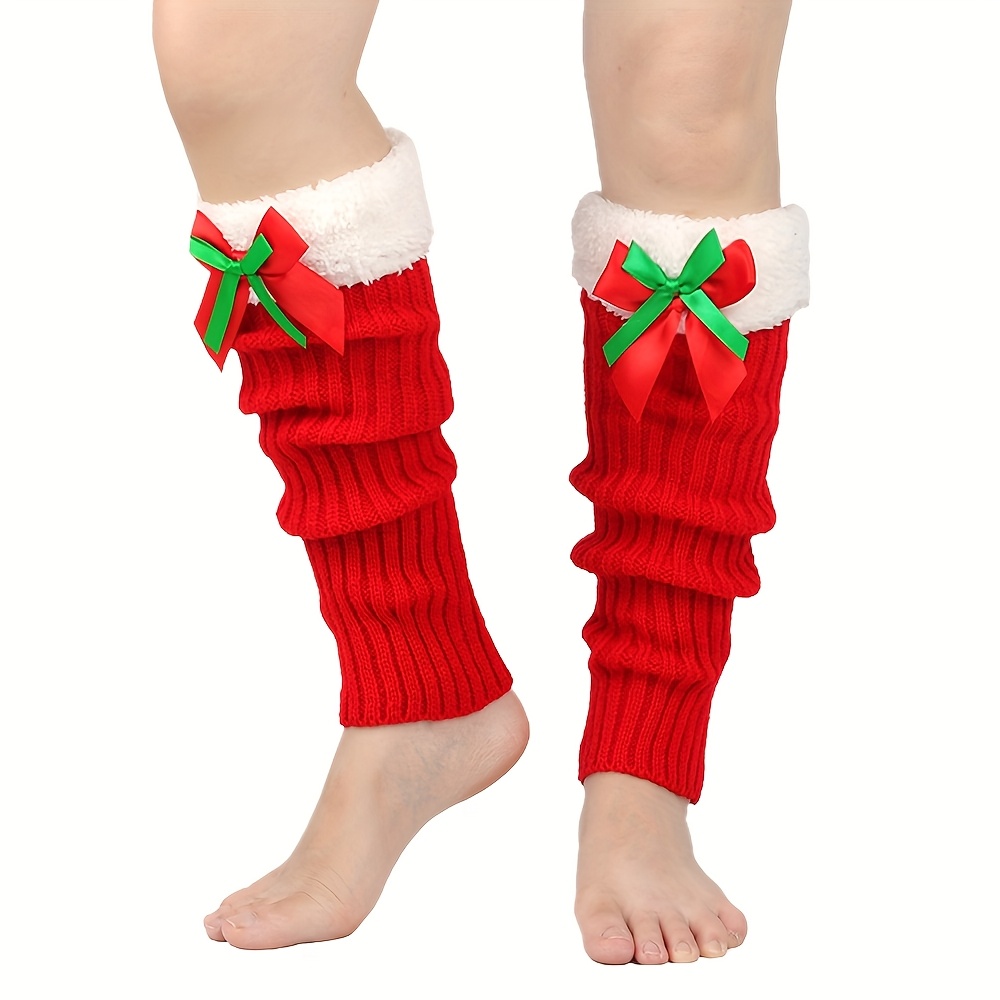 TEMU Christmas Stockings, Plush Warm Leg Warmers, Covers With Bows, Women's Sock Covers For Autumn And Winter