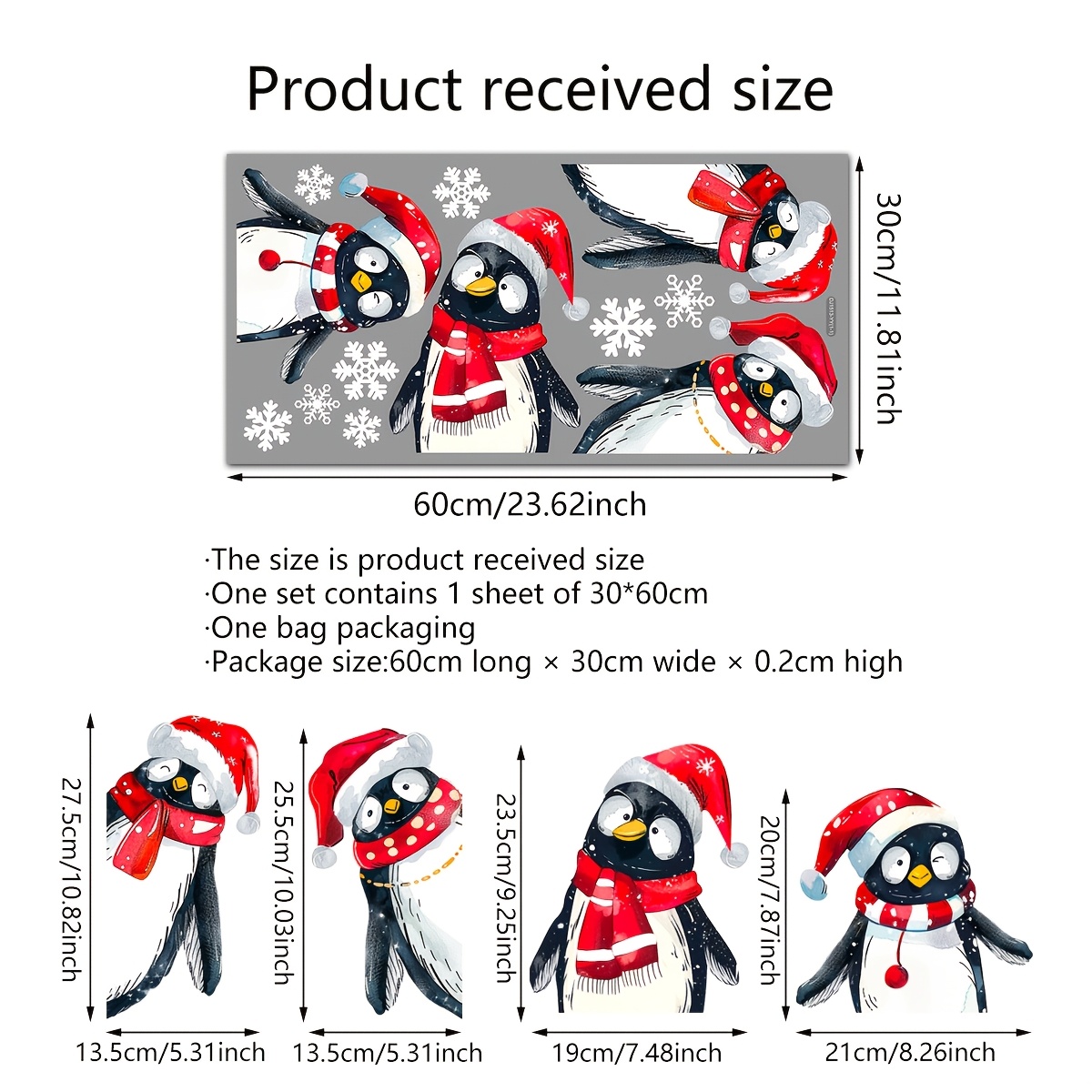 TEMU A New Double-sided Static Cling Window Sticker Featuring A Small Penguin For Christmas, Measuring 30*60cm, Perfect For Decorating Windows In