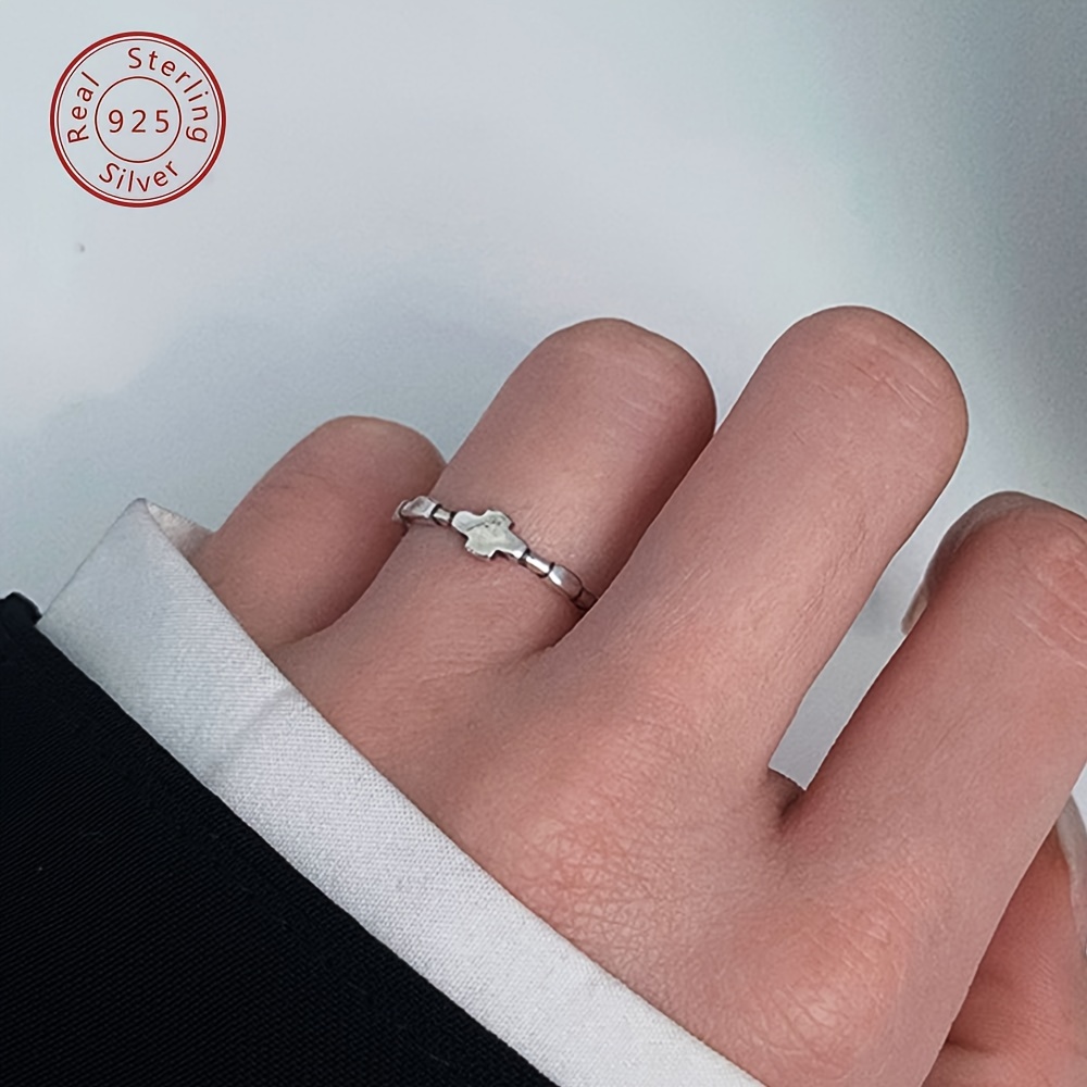 925 Sterling Silver Vintage Glossy Cross Open Ring, Unisex