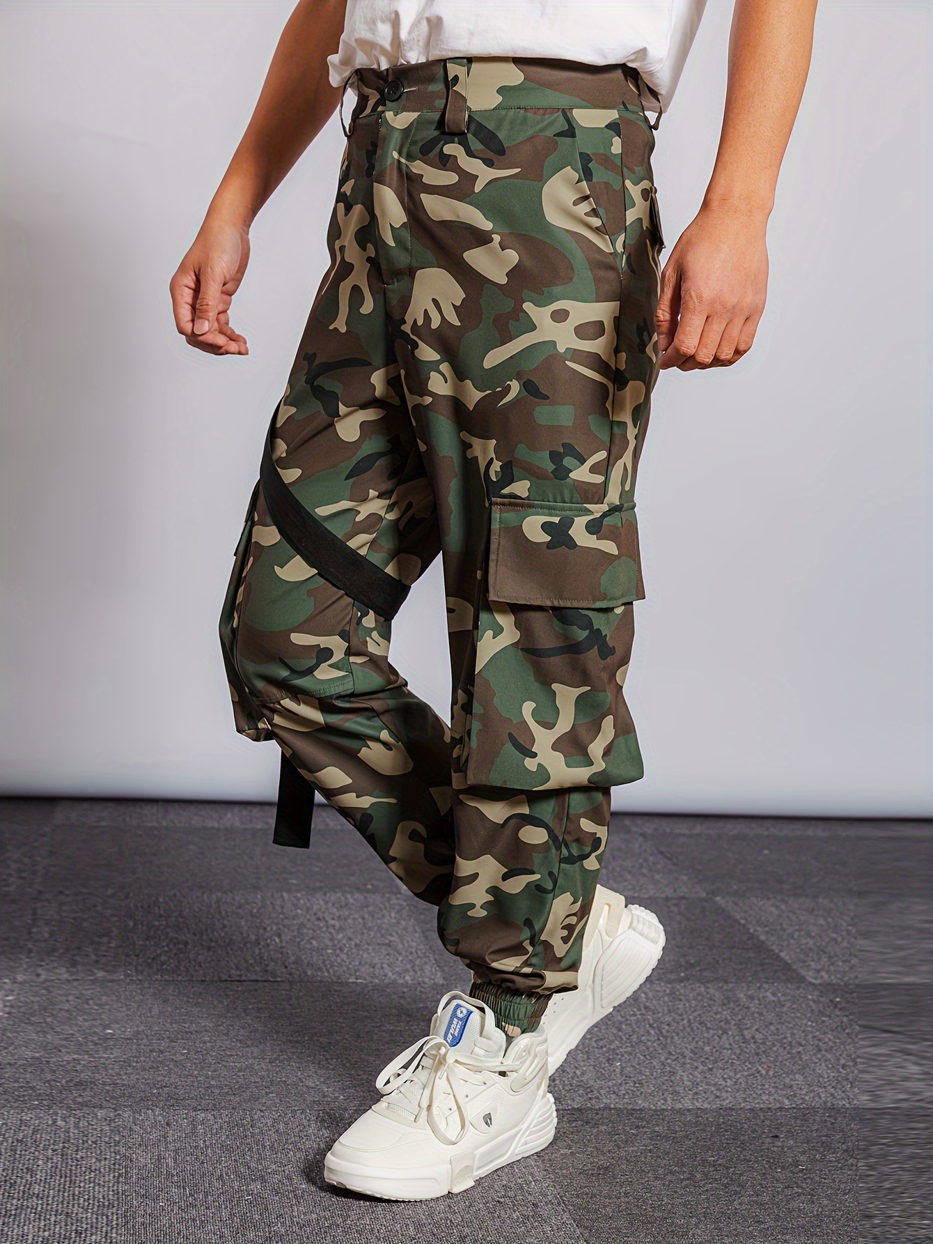 Trendy Camouflage Pattern Cargo Pants, Men's Multi Flap Pocket Trousers,  Loose Casual Outdoor Pants, Men's Work Pants Outdoors Streetwear