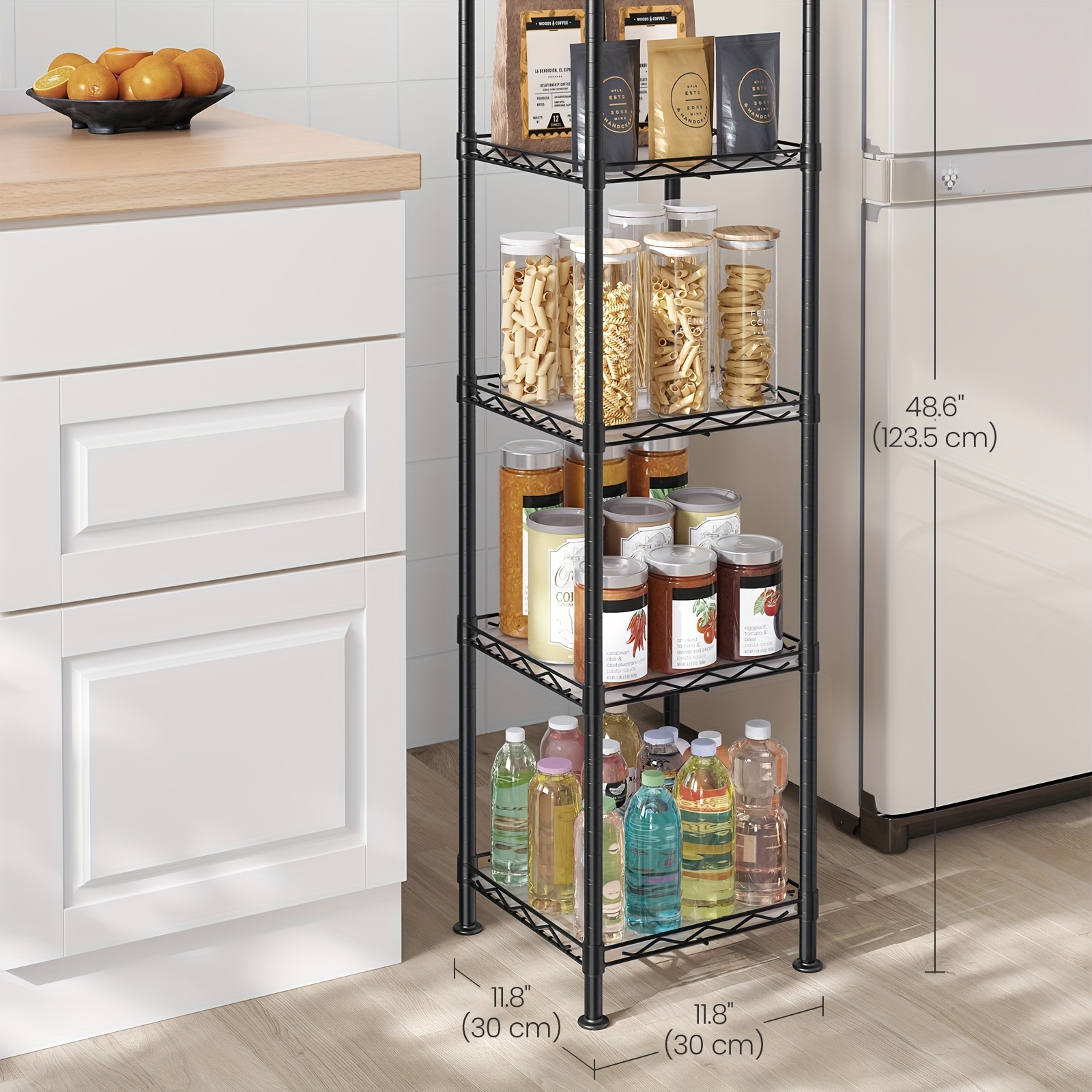 TEMU Étagère à 5 niveaux, étagère de cuisine en fil métallique, étagères de rangement en métal pour cuisine, salle de bain, noir encre et , étagères