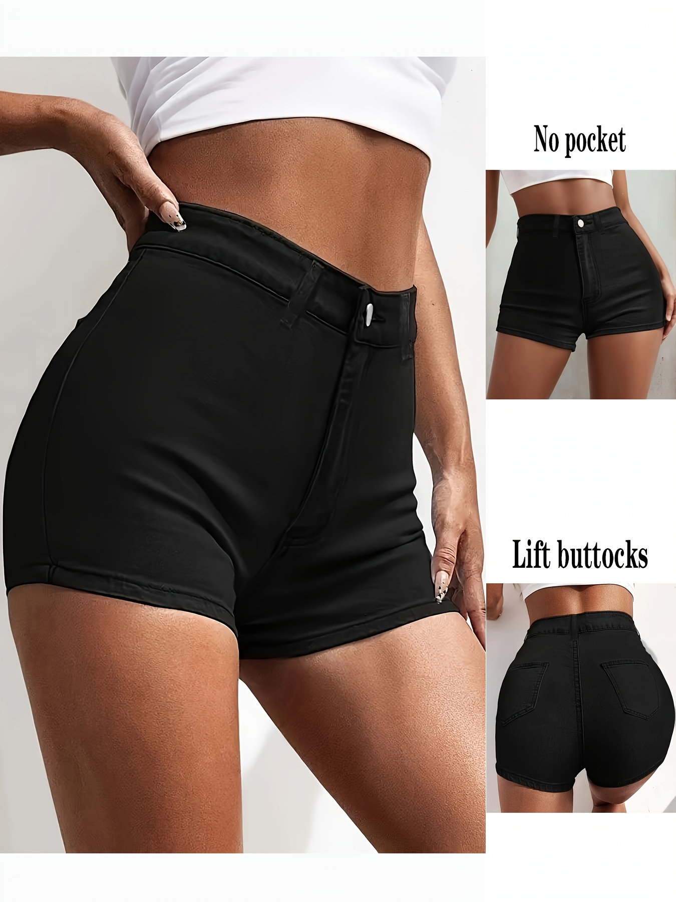 womens high waisted stretch black denim shorts lift pocket Temu